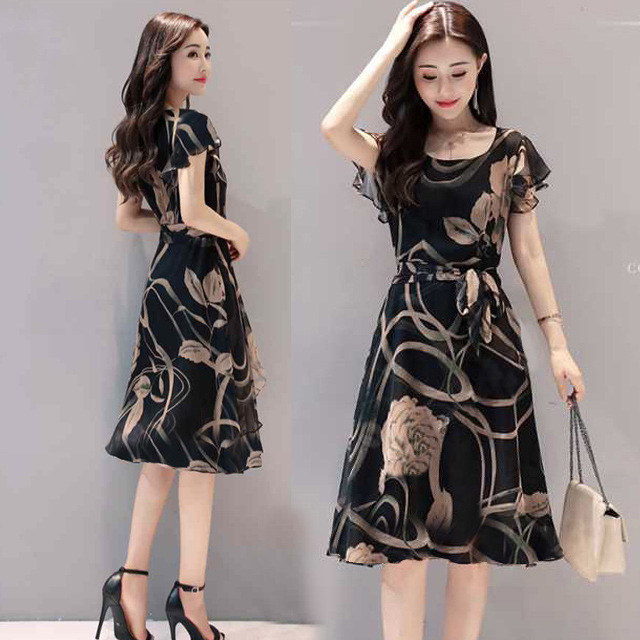 The 2021 summer women's wear Korean-style slimming plus-size printed dress is fashionable and elegant. A-line midlength dress is A trend in women's wear