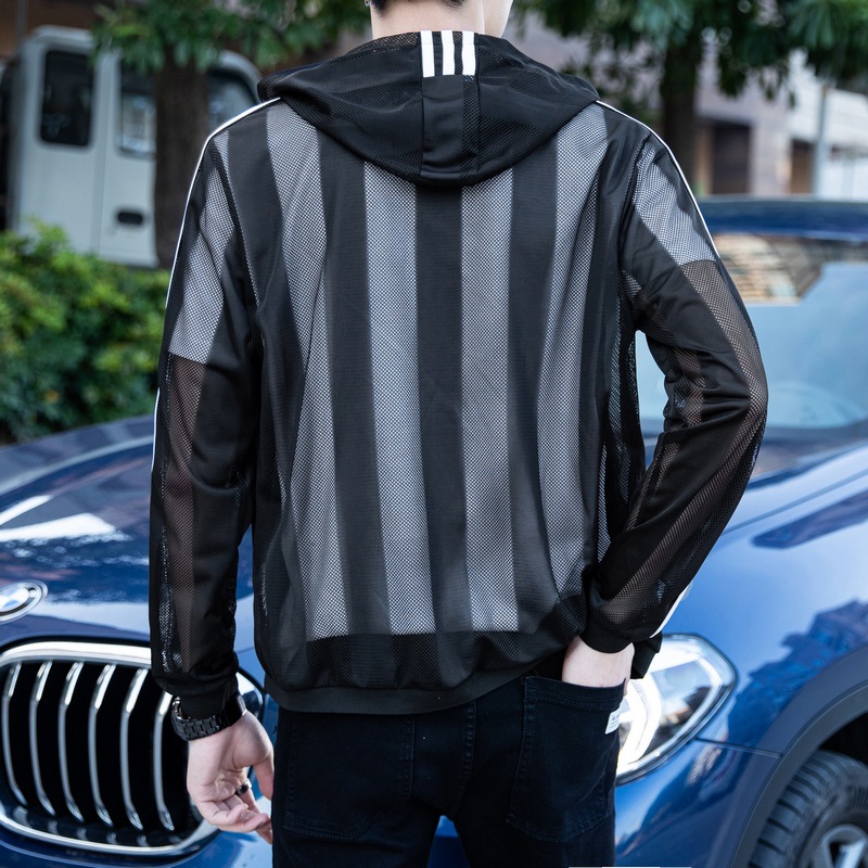 Cross-border 2021 Summer New sun-protective clothing, men's transparent skin coat, striped trendy coat, Amazon AliExpress
