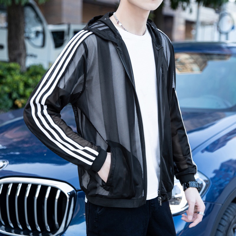 Cross-border 2021 Summer New sun-protective clothing, men's transparent skin coat, striped trendy coat, Amazon AliExpress details Picture