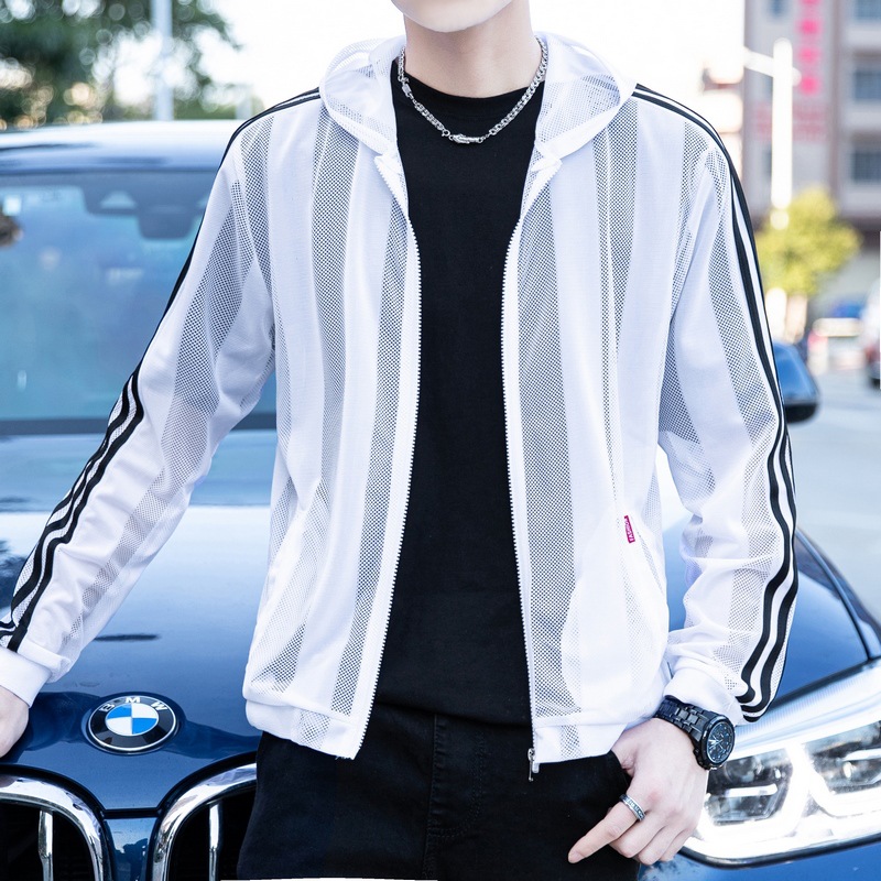 Cross-border 2021 Summer New sun-protective clothing, men's transparent skin coat, striped trendy coat, Amazon AliExpress Application Scenario