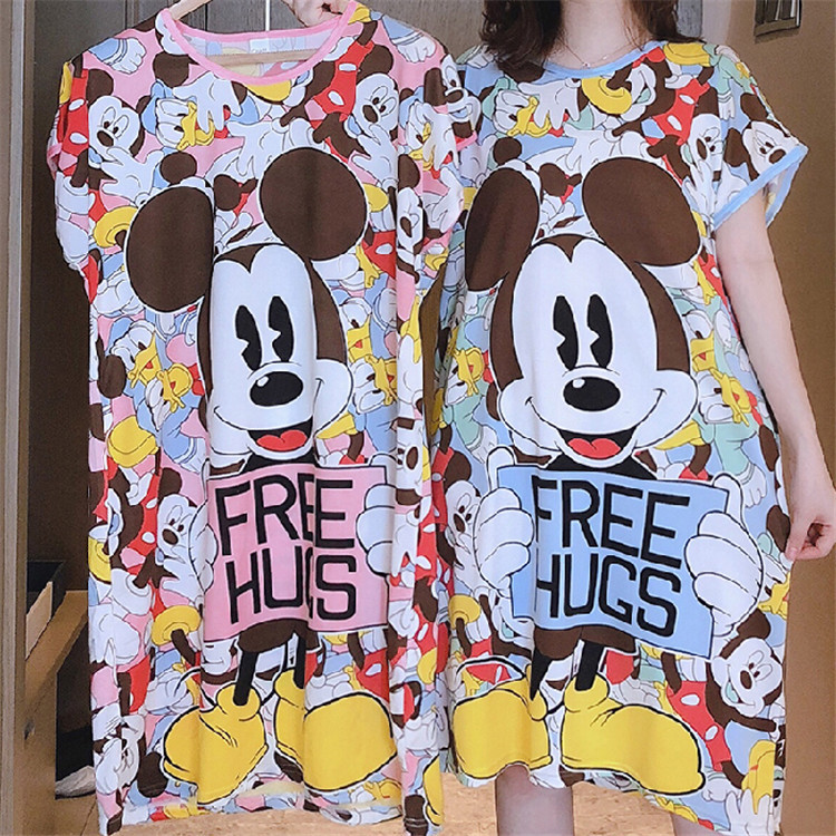 Summer double-sided printed 180-pound overweight milk thread cartoon short-sleeved loose large-sized sleeping dress wholesale details Picture