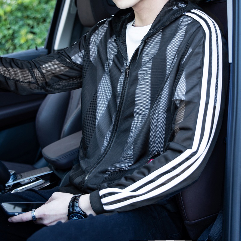 Cross-border 2021 Summer New sun-protective clothing, men's transparent skin coat, striped trendy coat, Amazon AliExpress Specification image