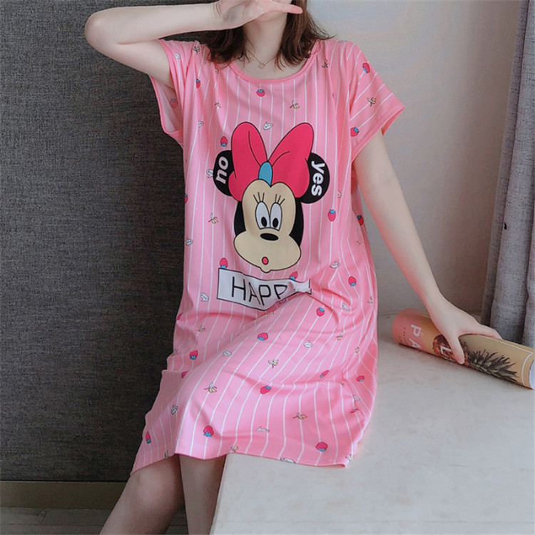 Summer double-sided printed 180-pound overweight milk thread cartoon short-sleeved loose large-sized sleeping dress wholesale Specification image