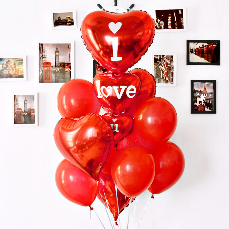 "Internet celebrity heart-shaped aluminum film wedding balloons, girlish photo props, helium float air ball set, scene decoration.