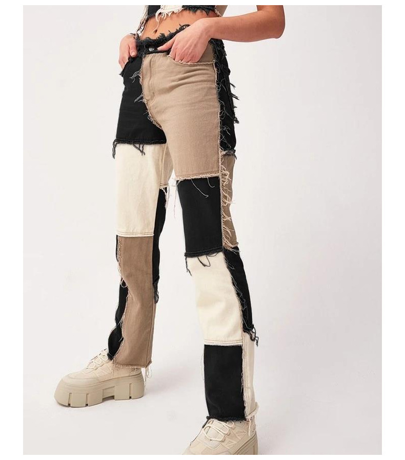 Cross-border 2020 Amazon Autumn Women's Wear: High-waisted, slimming, fashionable, color-blocking and casual jeans Specification image