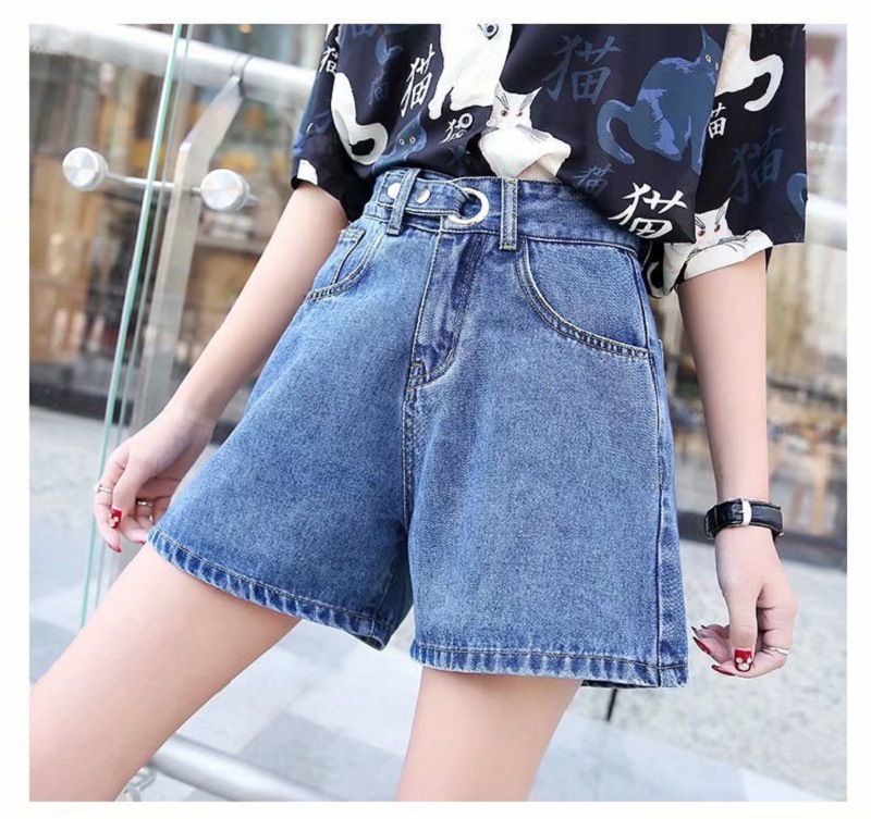 High-waisted denim shorts for women, 2021 summer new style, versatile, loose and casual straight-leg A-line wide-leg pants, ins trend Specification image