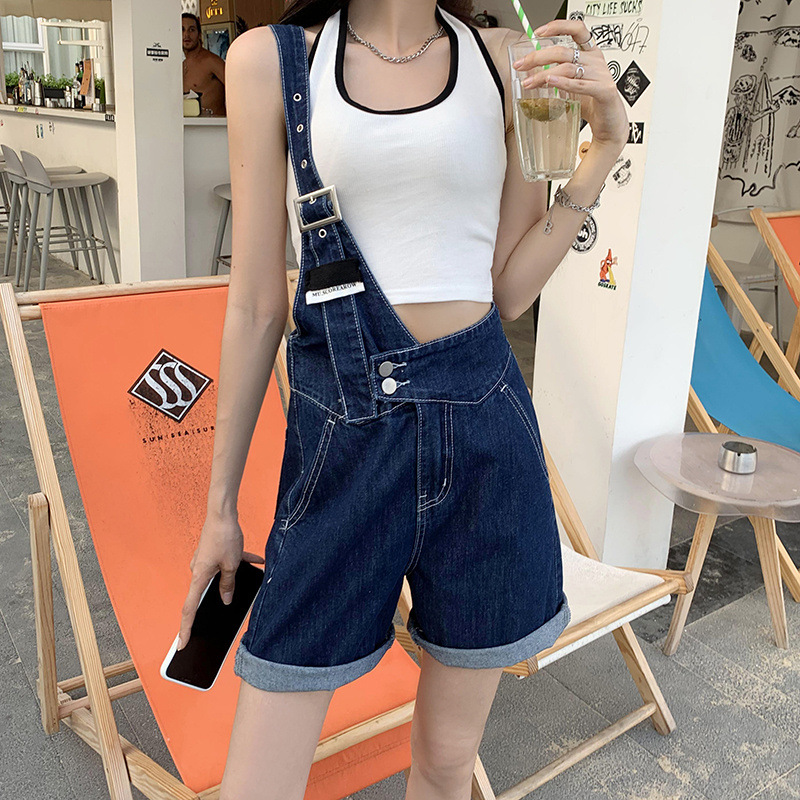 Summer retro salt single-shoulder overalls for women 2021 new style fashionable and youthful thin denim shorts, Korean style loose