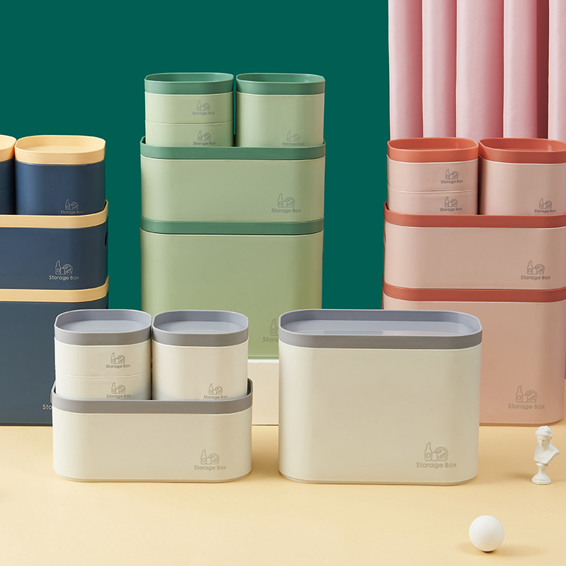 Plastic desktop with lid cosmetics storage box Free combination storage box Makeup box bathroom storage box