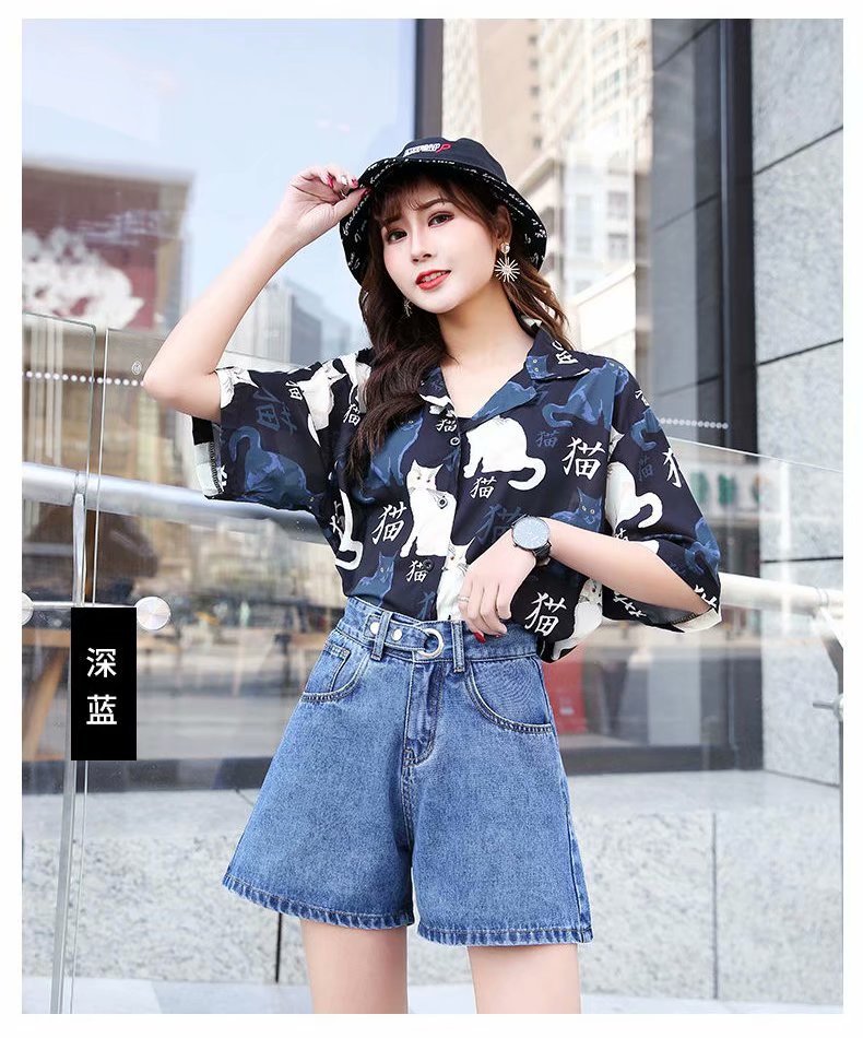 High-waisted denim shorts for women, 2021 summer new style, versatile, loose and casual straight-leg A-line wide-leg pants, ins trend
