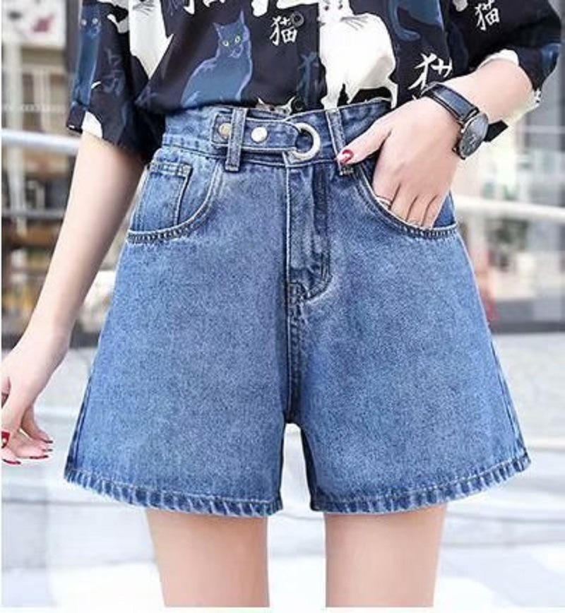 High-waisted denim shorts for women, 2021 summer new style, versatile, loose and casual straight-leg A-line wide-leg pants, ins trend details Picture