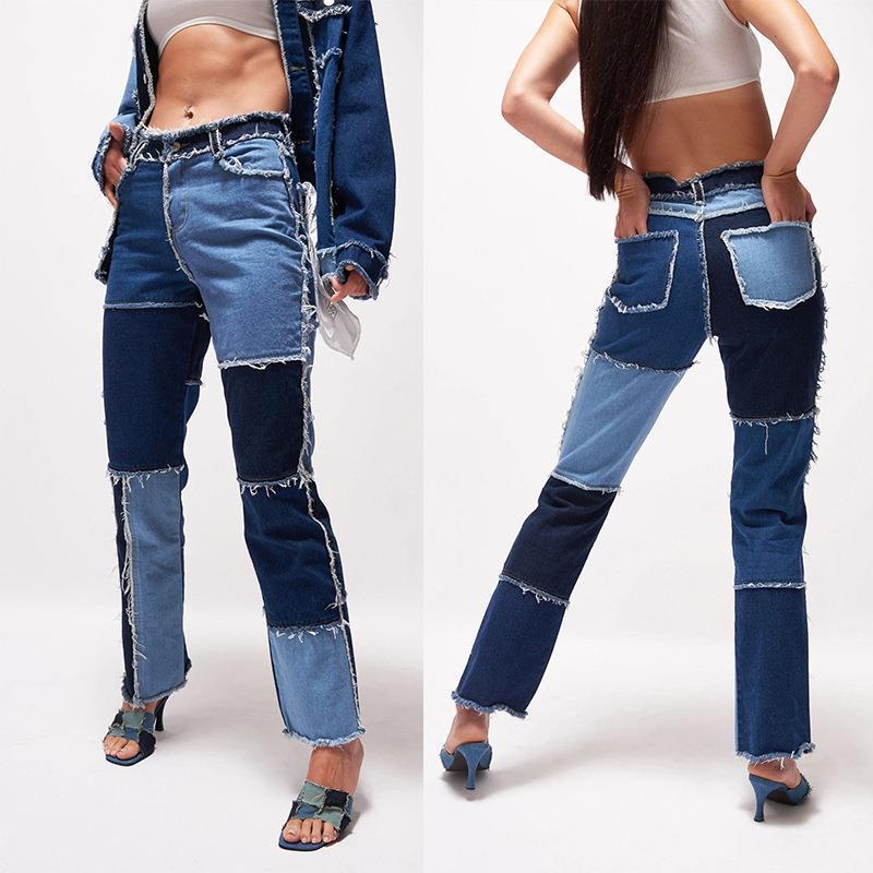 Cross-border 2020 Amazon Autumn Women's Wear: High-waisted, slimming, fashionable, color-blocking and casual jeans details Picture