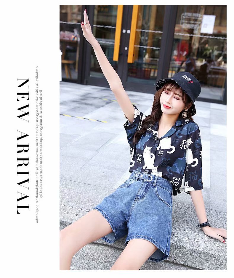 High-waisted denim shorts for women, 2021 summer new style, versatile, loose and casual straight-leg A-line wide-leg pants, ins trend Application Scenario