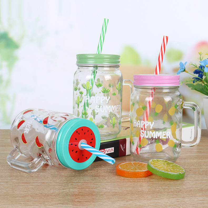 Cold Drink With Straw Rooster Cup Juice Cup Mason Cup Coffee Cup Printed Glass Glass Mason Cup With Lid