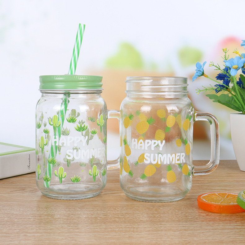Cold Drink With Straw Rooster Cup Juice Cup Mason Cup Coffee Cup Printed Glass Glass Mason Cup With Lid Specification drawing