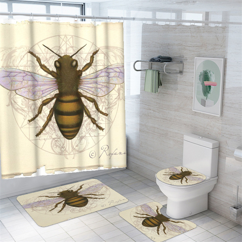 亚马逊跨境专供 创意数码印花浴帘 蜜蜂图案 来图定制 工厂直供详情图1