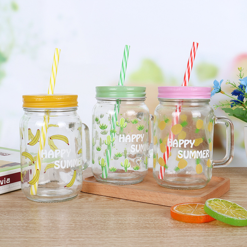 Cold Drink With Straw Rooster Cup Juice Cup Mason Cup Coffee Cup Printed Glass Glass Mason Cup With Lid Application Scenario
