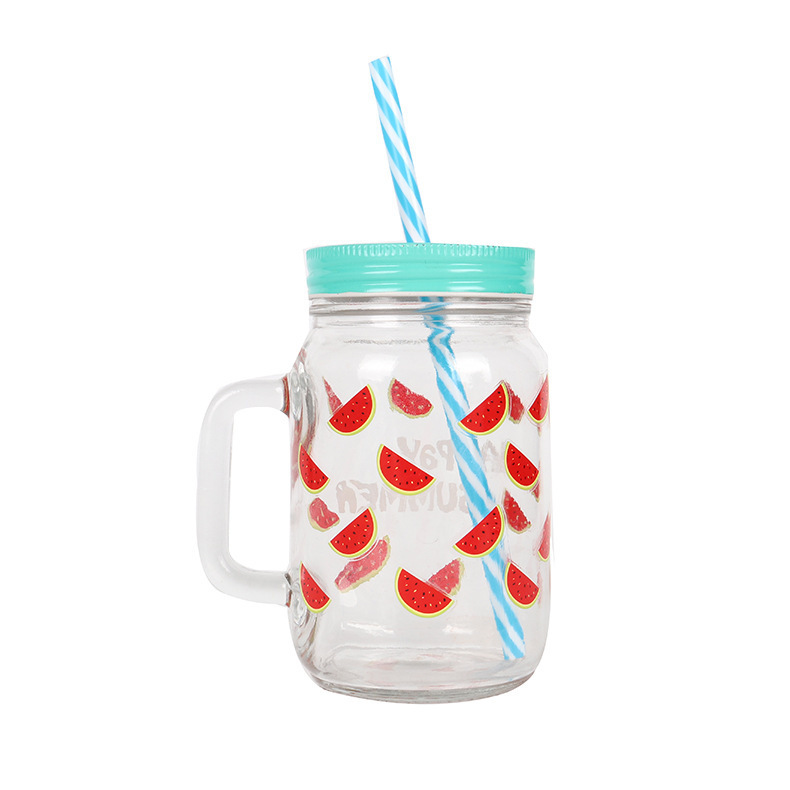Cold Drink With Straw Rooster Cup Juice Cup Mason Cup Coffee Cup Printed Glass Glass Mason Cup With Lid Item Picture