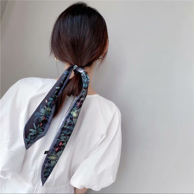 Satin 10*90 pointed silk scarf, double-layer scarf, hair band, bag towel, ins online bestseller in stock details Picture