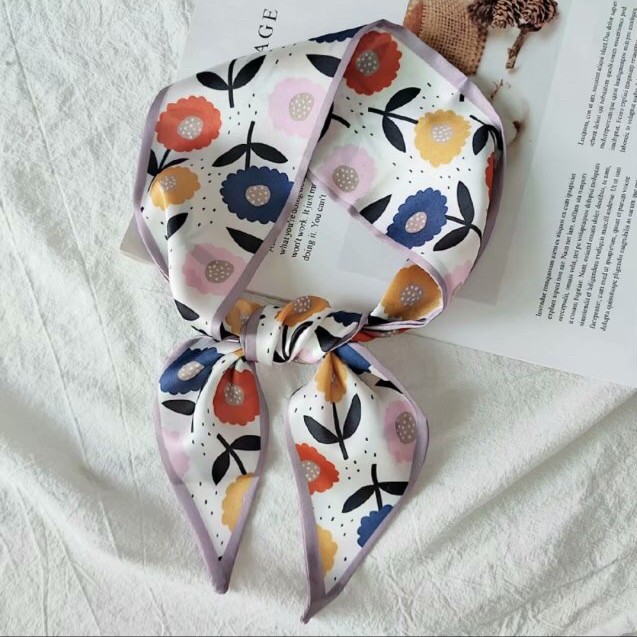 Satin 10*90 pointed silk scarf, double-layer scarf, hair band, bag towel, ins online bestseller in stock Item Picture