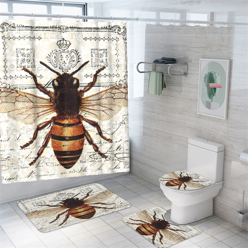 亚马逊跨境专供 创意数码印花浴帘 蜜蜂图案 来图定制 工厂直供详情图4