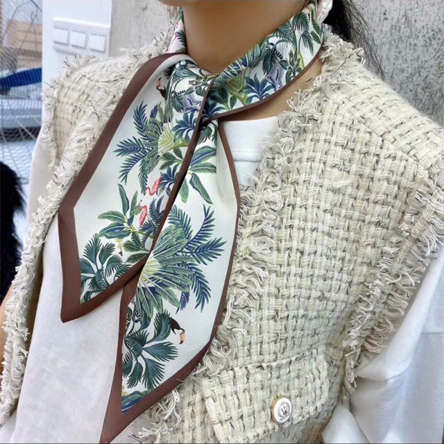 Satin 10*90 pointed silk scarf, double-layer scarf, hair band, bag towel, ins online bestseller in stock Specification image