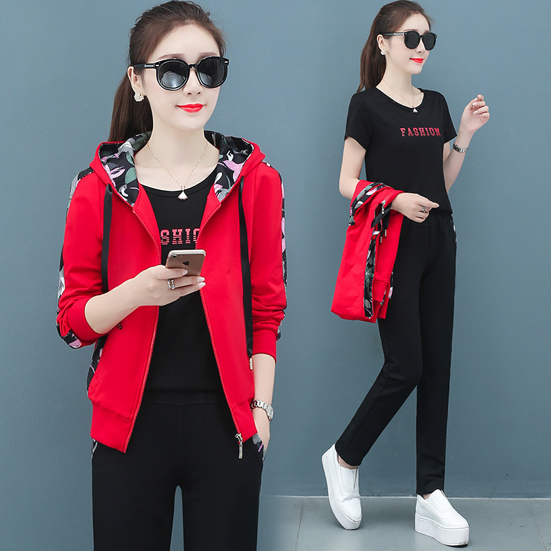 The new autumn women's fashion and casual set, Korean-style hooded sweatshirt for women, is a trendy three-piece set Specification image