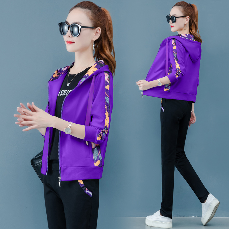 The new autumn women's fashion and casual set, Korean-style hooded sweatshirt for women, is a trendy three-piece set Specification image