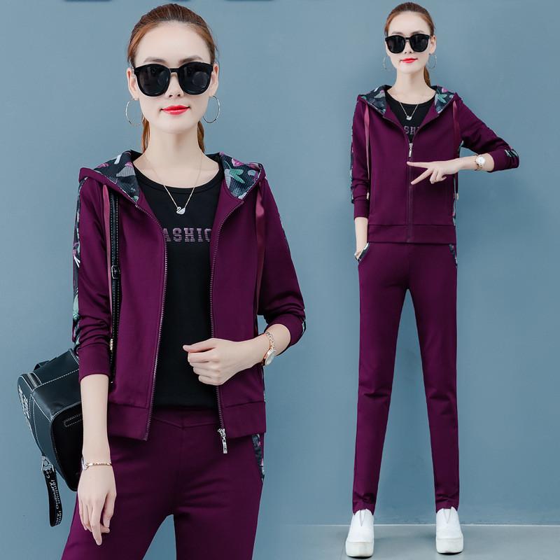 运动套装女秋季新款女装时尚休闲套装韩版连帽卫衣女秋装三件套潮