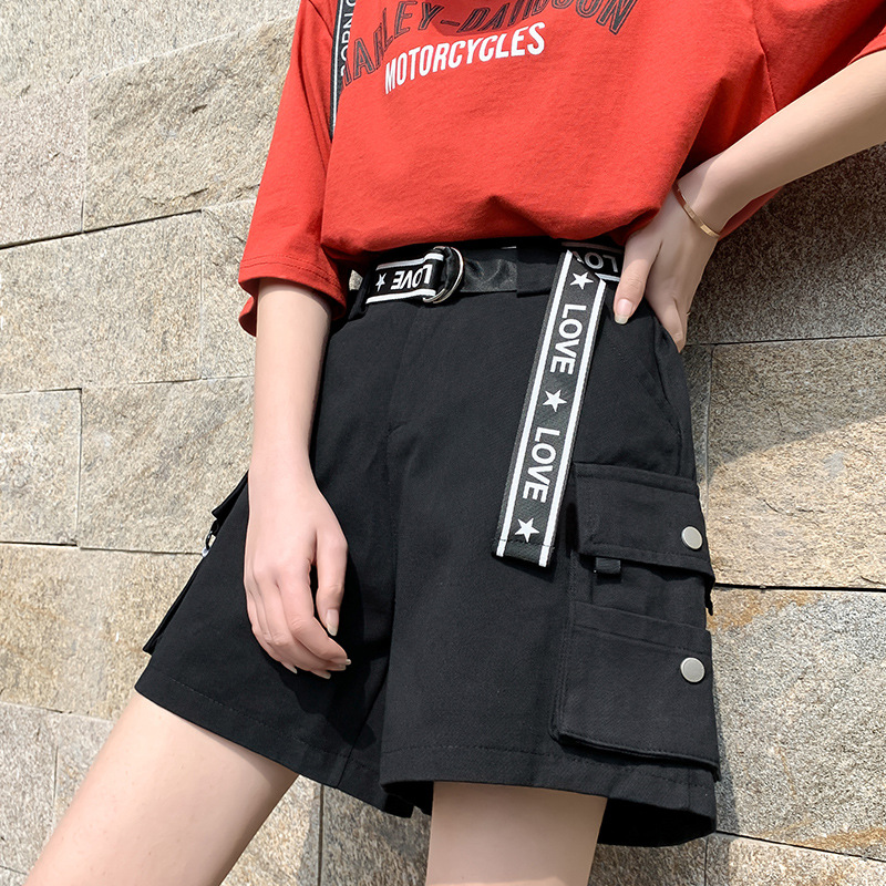 Women's Instagram super popular work pants, loose summer versatile shorts, bf women's 5-point sporty outerwear with zipper version