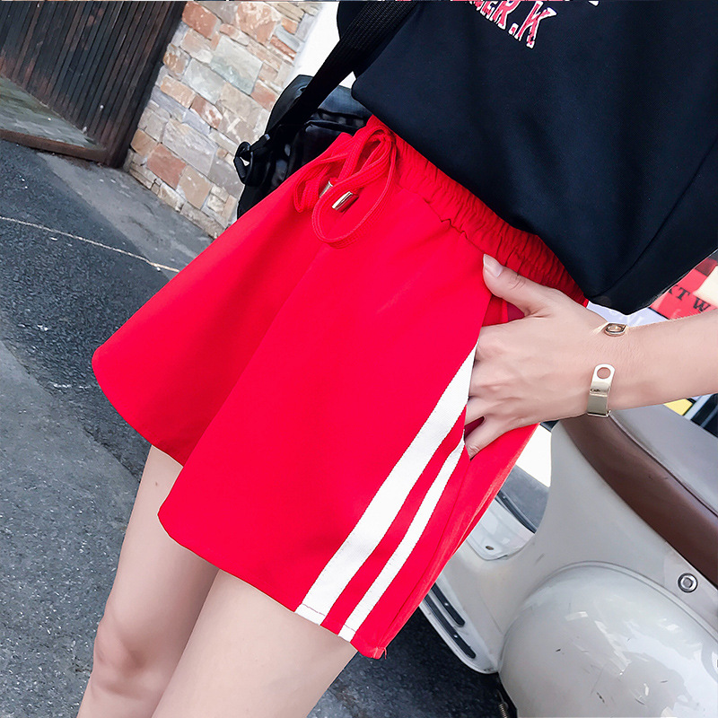 Real photos of loose Korean-style slimming wide-leg sports shorts for women, summer black high-waisted versatile student casual hot pants Item Picture