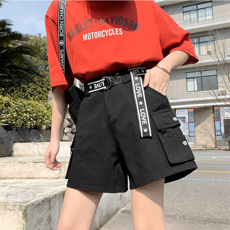 Women's Instagram super popular work pants, loose summer versatile shorts, bf women's 5-point sporty outerwear with zipper version Item Picture