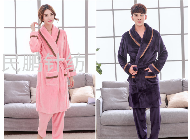 Coral Velvet Nightgown Women's Fall/Winter Long Extra Thick and fleece Plus-size Men's bathrobe Couple Flannel Winter pajamas thumbnail