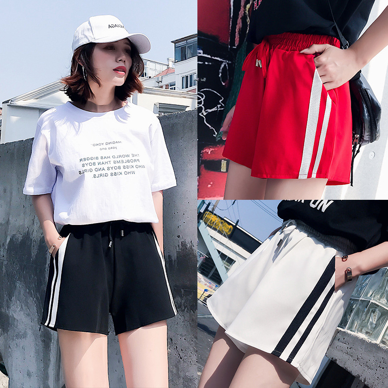 Real photos of loose Korean-style slimming wide-leg sports shorts for women, summer black high-waisted versatile student casual hot pants Specification image