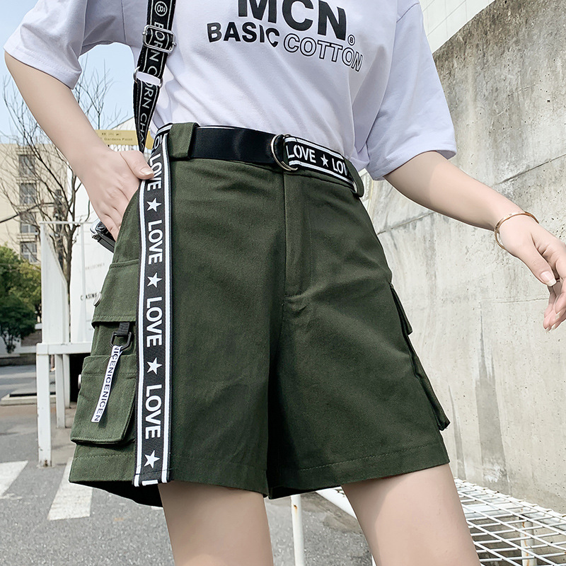 Women's Instagram super popular work pants, loose summer versatile shorts, bf women's 5-point sporty outerwear with zipper version Application Scenario