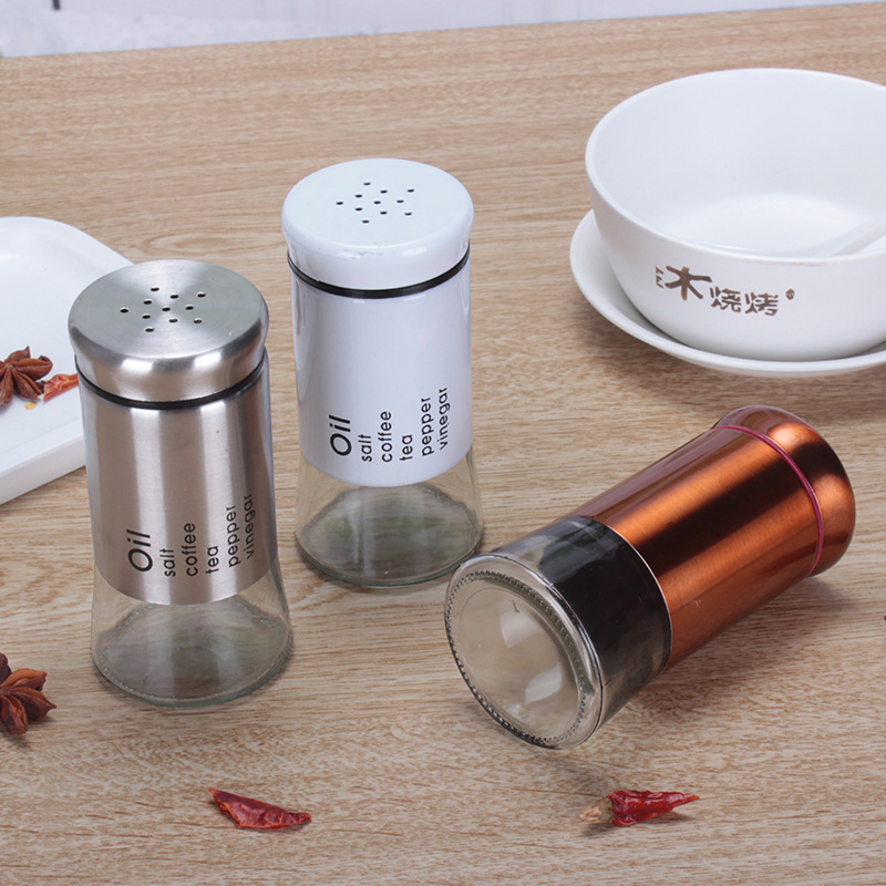 Kitchen Supplies Glass Seasoning Jar Stainless Steel Seasoning Bottle Household Sprinkling Bottle Cumin Seasoning Jar Seasoning Bottle Custom