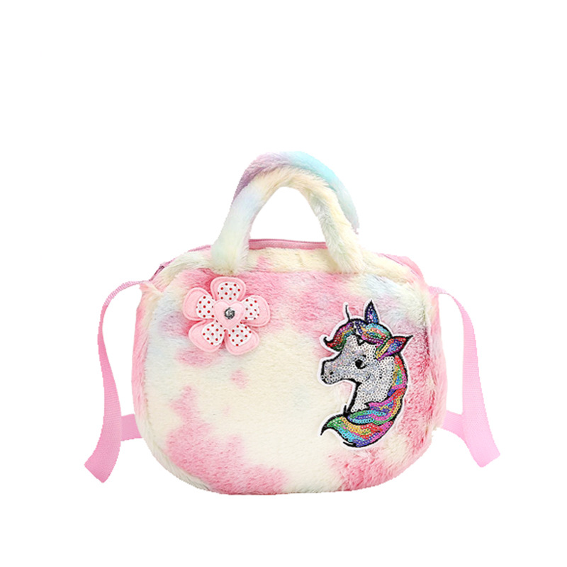 Children's bags, women's crossbody single-shoulder bags, cartoon plush unicorn bags, single-shoulder girls' bags, cute handbags Item Picture