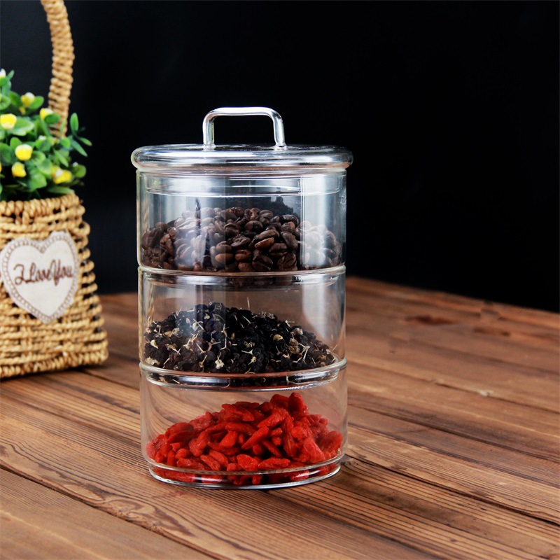 New glass bowl, fruit and vegetable salad bowl, home snack storage jar, multi-layer sealed storage jar, salad bowl details Picture