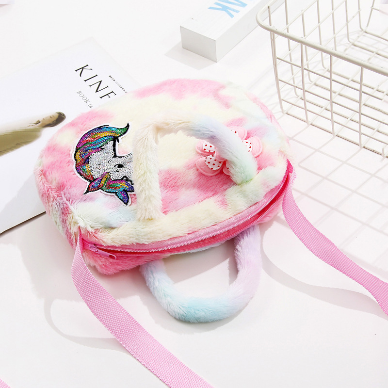 Children's bags, women's crossbody single-shoulder bags, cartoon plush unicorn bags, single-shoulder girls' bags, cute handbags details Picture