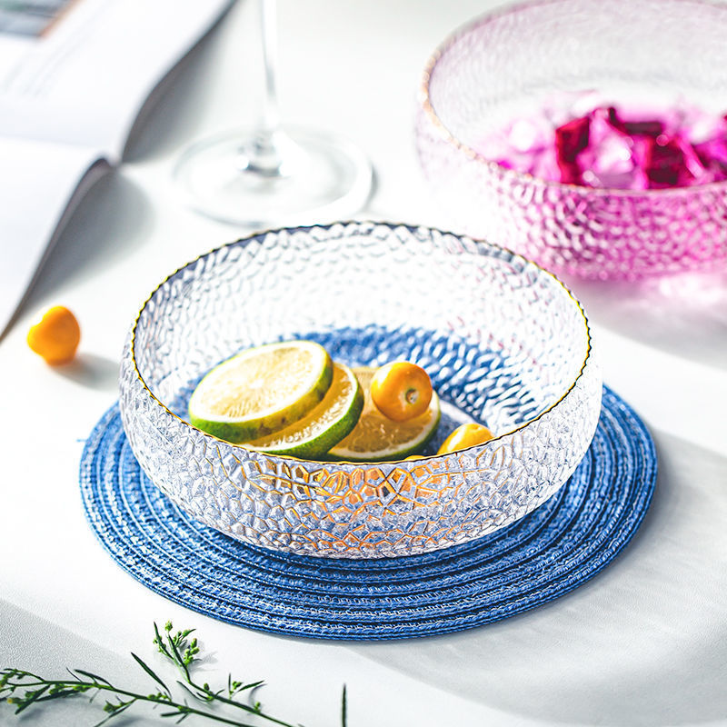 日式锤纹金边玻璃沙拉碗网红厨房餐具蔬菜水果沙拉碗甜品碗茶洗
