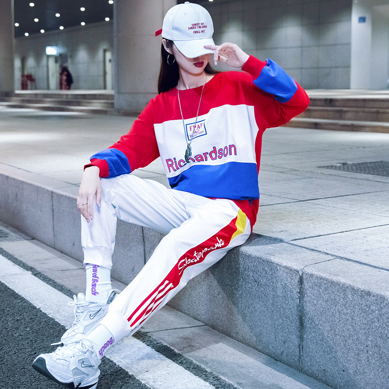 2021 Early Spring new fashion sportswear casual set, trendy and versatile, fresh and light style, slimming and leg-lengthening two-piece set Specification image