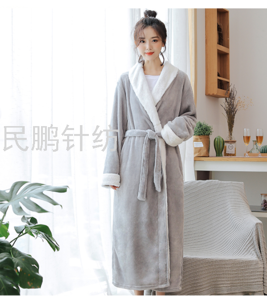女士加厚法兰绒睡袍秋冬季长袖高档浴袍珊瑚绒睡衣女可爱韩版长袍