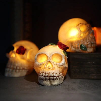 Halloween skull lamp Ghost Festival resin skull decoration LED electronic candle thumbnail