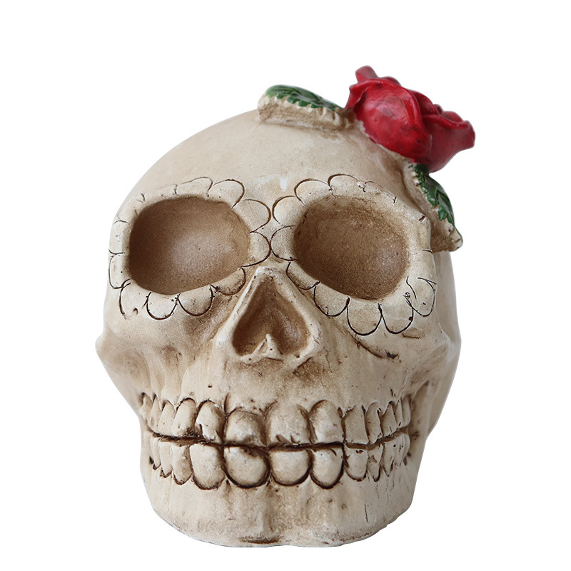 Halloween skull lantern, Ghost Festival resin skull figurine, LED electronic candle Item Picture