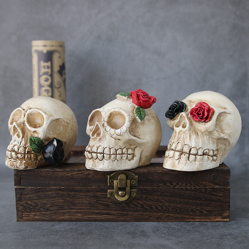 Halloween skull lantern, Ghost Festival resin skull figurine, LED electronic candle details Picture