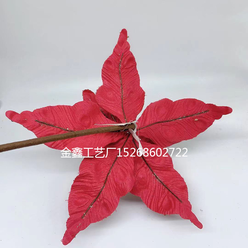 圣诞花植绒布花仿真花一品红圣诞树挂件婚庆圣诞节diy装饰花细节图
