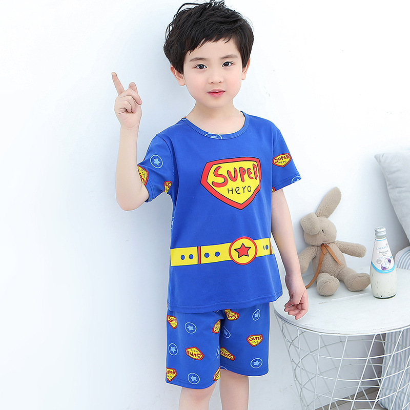 儿童睡衣夏季男女童短袖小孩中大童宝宝薄款卡通空调服套装家居服