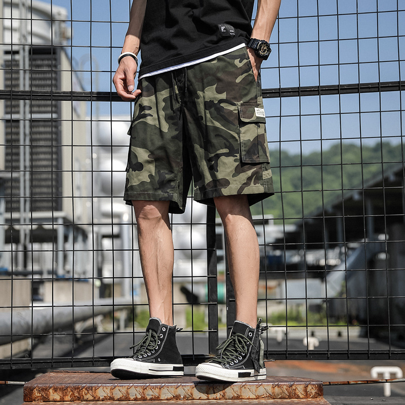 Men's summer Korean style trendy loose camouflage capri pants, sporty capri pants, trendy casual workwear pants Specification image