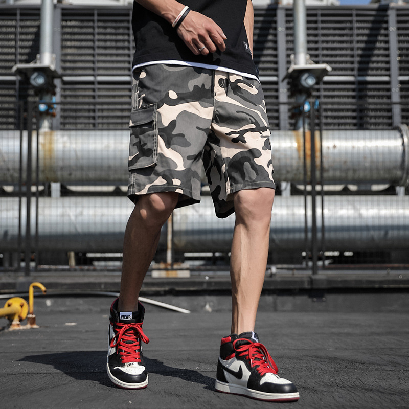 Men's summer Korean style trendy loose camouflage capri pants, sporty capri pants, trendy casual workwear pants