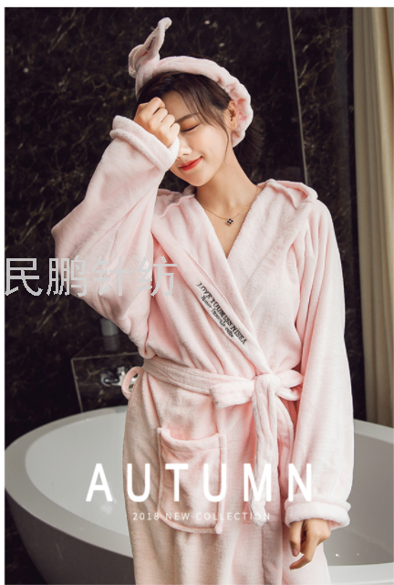 Nightgown woman Autumn Winter plus long ins style pajamas Flannel nightgown bathrobe Yupao thick warm home wear