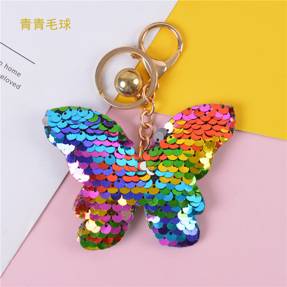 双面彩色亮片花蝴蝶钥匙扣挂件反光包包挂件创意钥匙圈